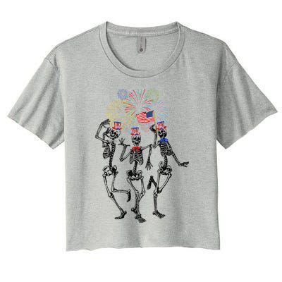 Fourth Of July Skellies Skeletons Dancing With American Flag Gift Women's Crop Top Tee