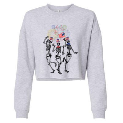 Fourth Of July Skellies Skeletons Dancing With American Flag Gift Cropped Pullover Crew