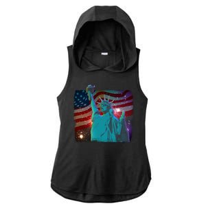 Fourth Of July Fireworks Statue Of Liberty Ladies PosiCharge Tri-Blend Wicking Draft Hoodie Tank