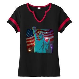 Fourth Of July Fireworks Statue Of Liberty Ladies Halftime Notch Neck Tee