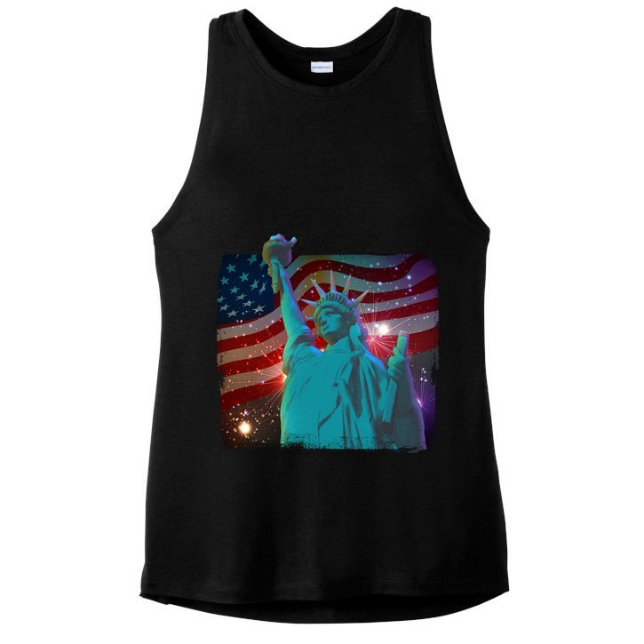 Fourth Of July Fireworks Statue Of Liberty Ladies PosiCharge Tri-Blend Wicking Tank
