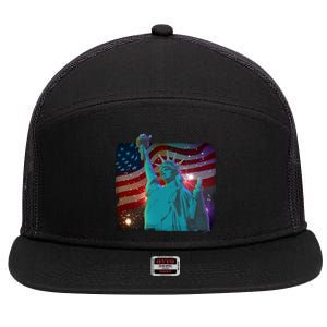 Fourth Of July Fireworks Statue Of Liberty 7 Panel Mesh Trucker Snapback Hat