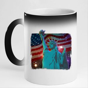 Fourth Of July Fireworks Statue Of Liberty 11oz Black Color Changing Mug