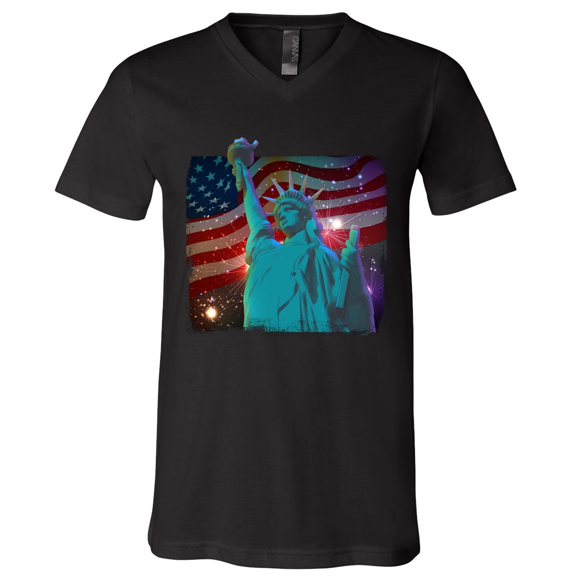 Fourth Of July Fireworks Statue Of Liberty V-Neck T-Shirt