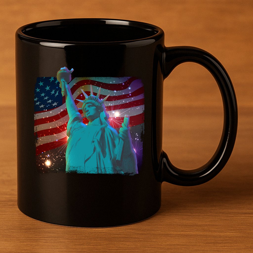Fourth Of July Fireworks Statue Of Liberty 11oz C Handle Ceramic Mug