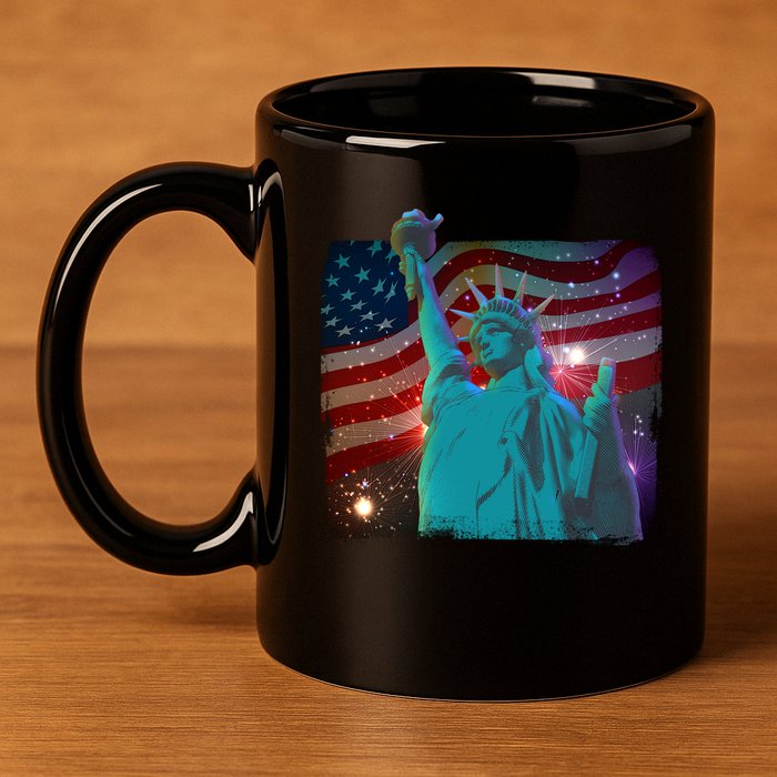 Fourth Of July Fireworks Statue Of Liberty 11oz C Handle Ceramic Mug