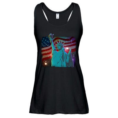 Fourth Of July Fireworks Statue Of Liberty Ladies Essential Flowy Tank
