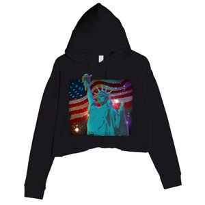 Fourth Of July Fireworks Statue Of Liberty Crop Fleece Hoodie