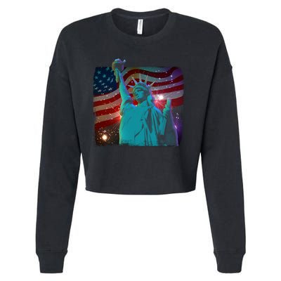 Fourth Of July Fireworks Statue Of Liberty Cropped Pullover Crew