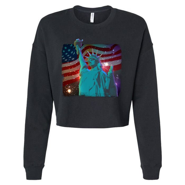 Fourth Of July Fireworks Statue Of Liberty Cropped Pullover Crew