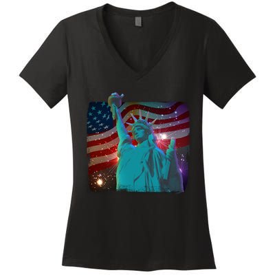 Fourth Of July Fireworks Statue Of Liberty Women's V-Neck T-Shirt