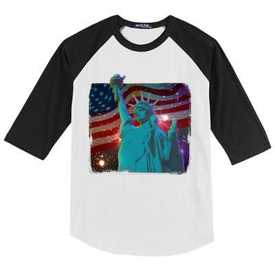 Fourth Of July Fireworks Statue Of Liberty Kids Colorblock Raglan Jersey