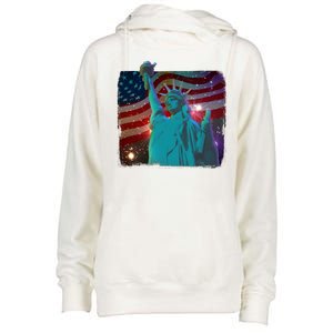 Fourth Of July Fireworks Statue Of Liberty Womens Funnel Neck Pullover Hood