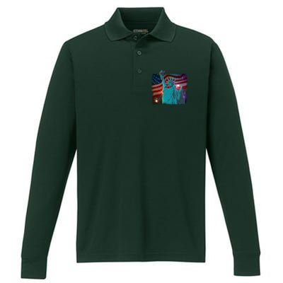 Fourth Of July Fireworks Statue Of Liberty Performance Long Sleeve Polo