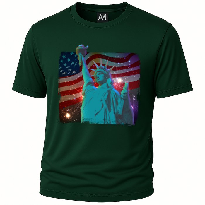 Fourth Of July Fireworks Statue Of Liberty Cooling Performance Crew T-Shirt