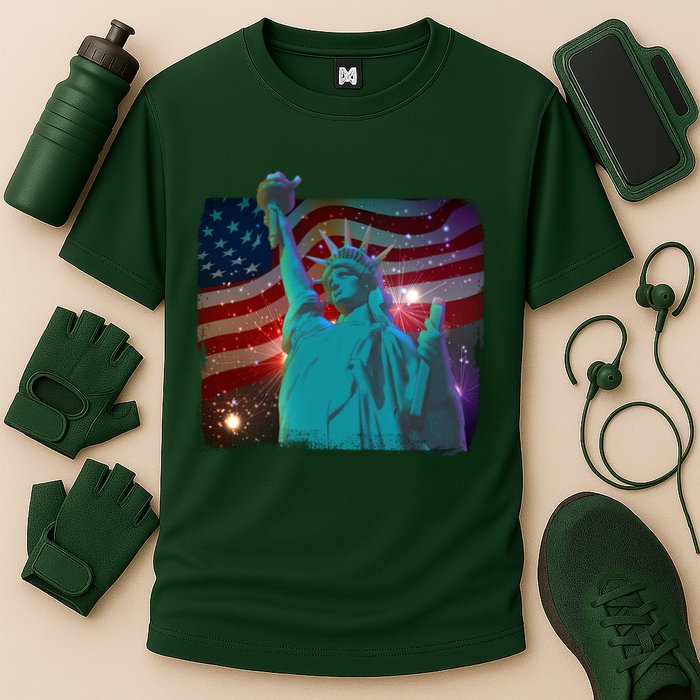 Fourth Of July Fireworks Statue Of Liberty Cooling Performance Crew T-Shirt