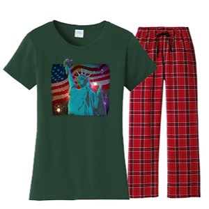 Fourth Of July Fireworks Statue Of Liberty Women's Flannel Pajama Set