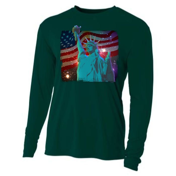 Fourth Of July Fireworks Statue Of Liberty Cooling Performance Long Sleeve Crew