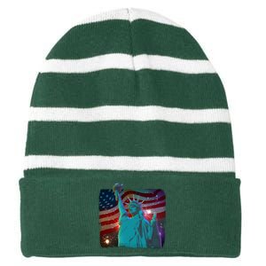 Fourth Of July Fireworks Statue Of Liberty Striped Beanie with Solid Band