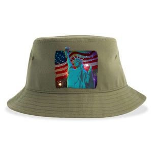 Fourth Of July Fireworks Statue Of Liberty Sustainable Bucket Hat