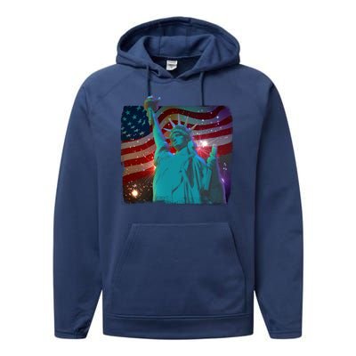 Fourth Of July Fireworks Statue Of Liberty Performance Fleece Hoodie