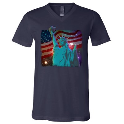 Fourth Of July Fireworks Statue Of Liberty V-Neck T-Shirt