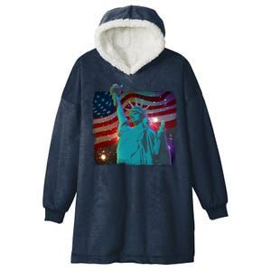 Fourth Of July Fireworks Statue Of Liberty Hooded Wearable Blanket