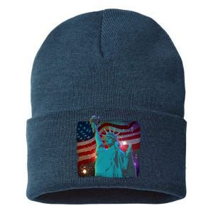 Fourth Of July Fireworks Statue Of Liberty Sustainable Knit Beanie