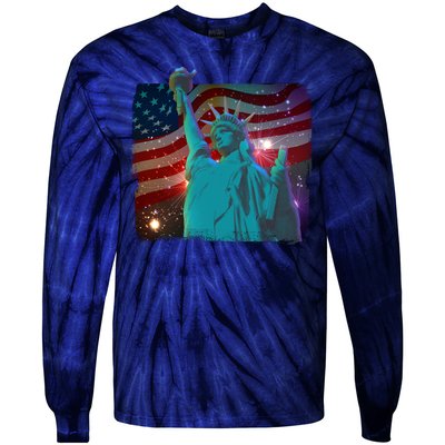 Fourth Of July Fireworks Statue Of Liberty Tie-Dye Long Sleeve Shirt