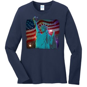 Fourth Of July Fireworks Statue Of Liberty Ladies Long Sleeve Shirt