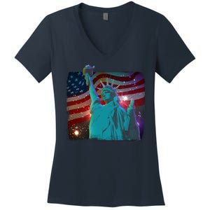 Fourth Of July Fireworks Statue Of Liberty Women's V-Neck T-Shirt