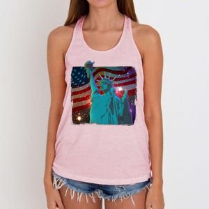 Fourth Of July Fireworks Statue Of Liberty Women's Knotted Racerback Tank