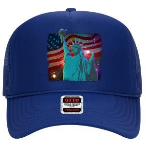 Fourth Of July Fireworks Statue Of Liberty High Crown Mesh Back Trucker Hat