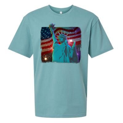 Fourth Of July Fireworks Statue Of Liberty Sueded Cloud Jersey T-Shirt