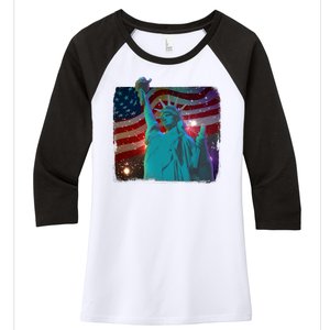 Fourth Of July Fireworks Statue Of Liberty Women's Tri-Blend 3/4-Sleeve Raglan Shirt