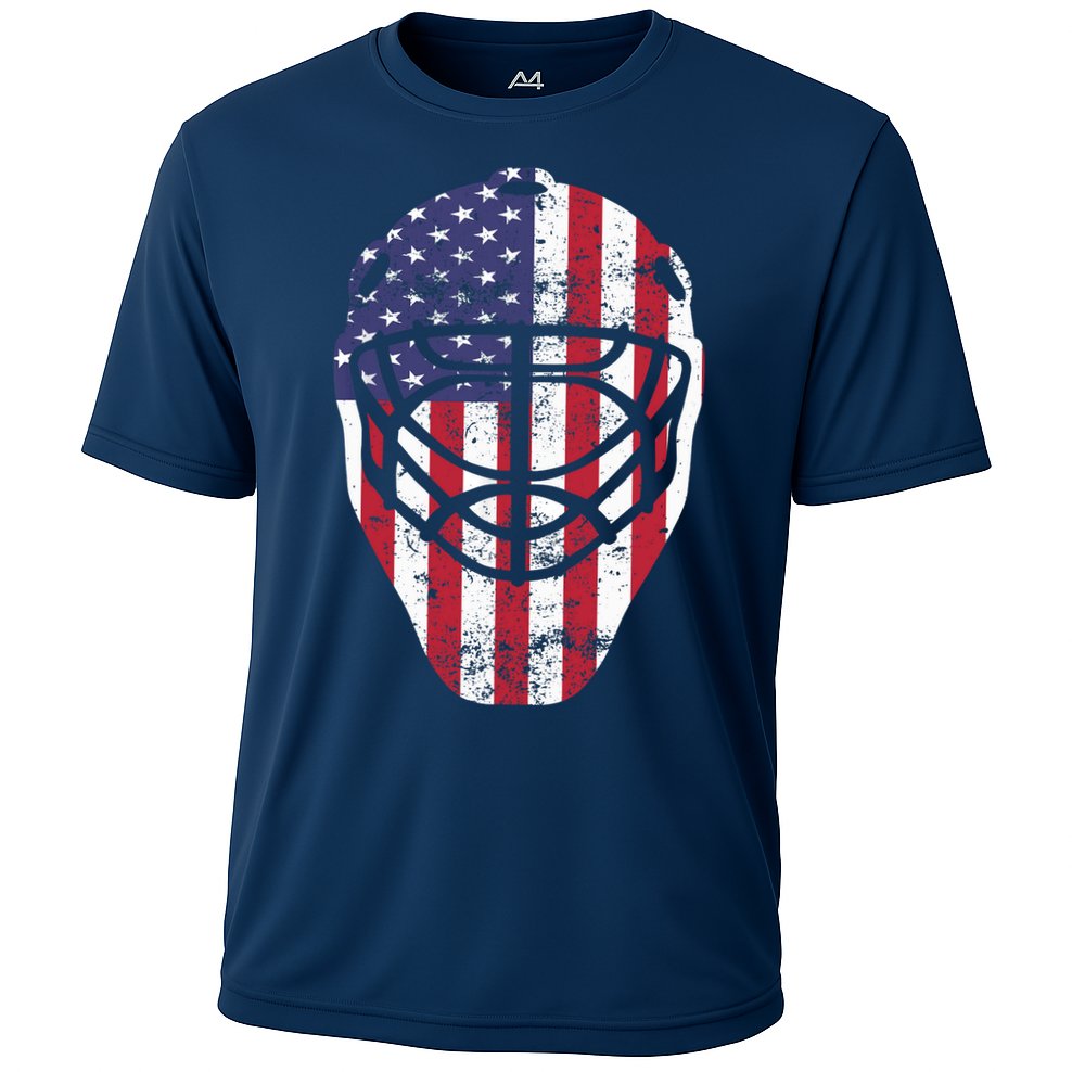 Fourth of July 4th Hockey Goalie Mask American Flag USA Cooling Performance Crew T-Shirt