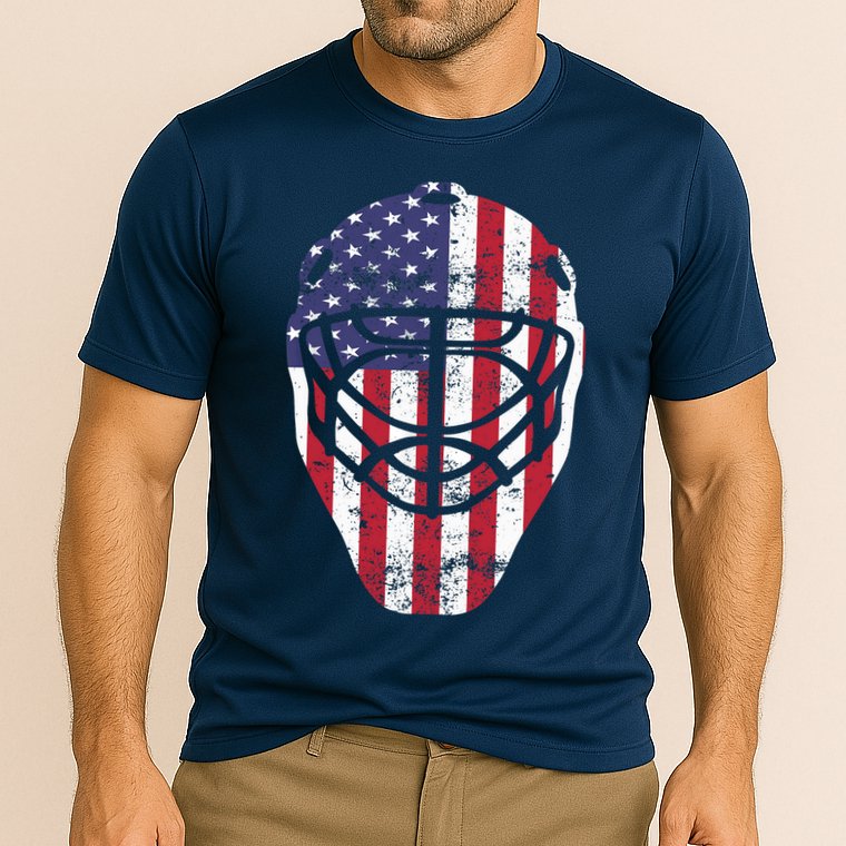 Fourth of July 4th Hockey Goalie Mask American Flag USA Cooling Performance Crew T-Shirt