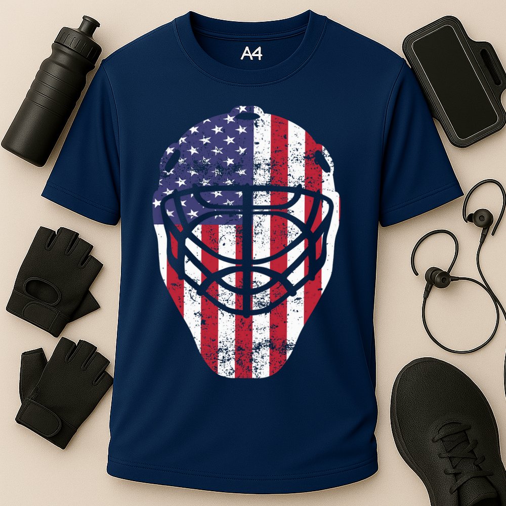 Fourth of July 4th Hockey Goalie Mask American Flag USA Cooling Performance Crew T-Shirt