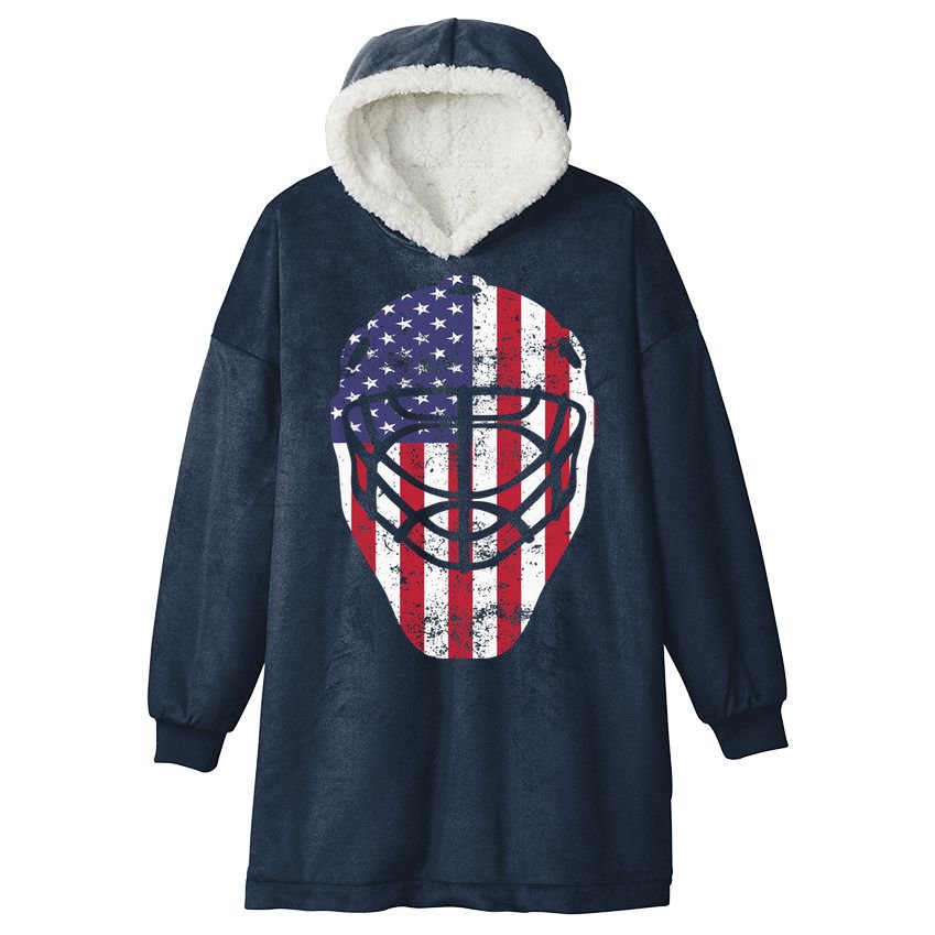 Fourth of July 4th Hockey Goalie Mask American Flag USA Hooded Wearable Blanket