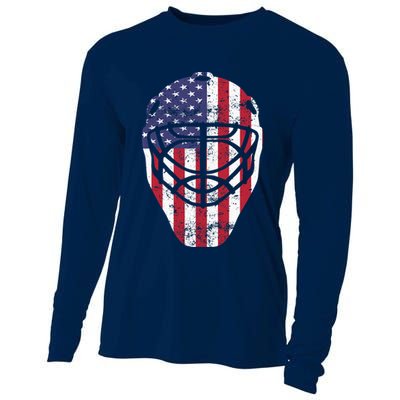 Fourth of July 4th Hockey Goalie Mask American Flag USA Cooling Performance Long Sleeve Crew