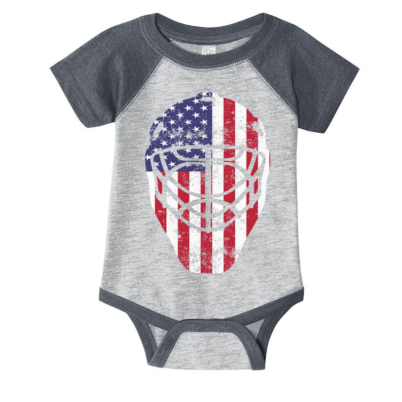 Fourth of July 4th Hockey Goalie Mask American Flag USA Infant Baby Jersey Bodysuit