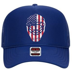 Fourth of July 4th Hockey Goalie Mask American Flag USA High Crown Mesh Back Trucker Hat