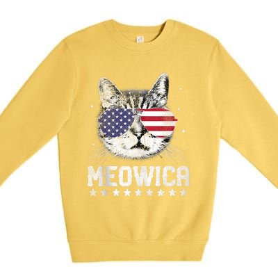 Fourth Of July 4h Usa American Flag Cat Retro Meowica Stars Ank Op Premium Crewneck Sweatshirt