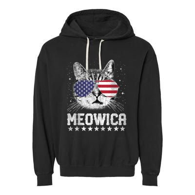 Fourth Of July 4h Usa American Flag Cat Retro Meowica Stars Ank Op Garment-Dyed Fleece Hoodie
