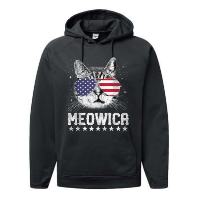 Fourth Of July 4h Usa American Flag Cat Retro Meowica Stars Ank Op Performance Fleece Hoodie