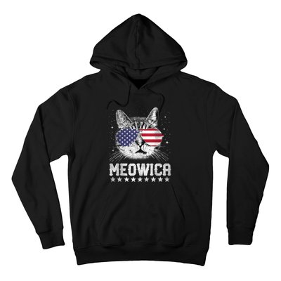 Fourth Of July 4h Usa American Flag Cat Retro Meowica Stars Ank Op Hoodie