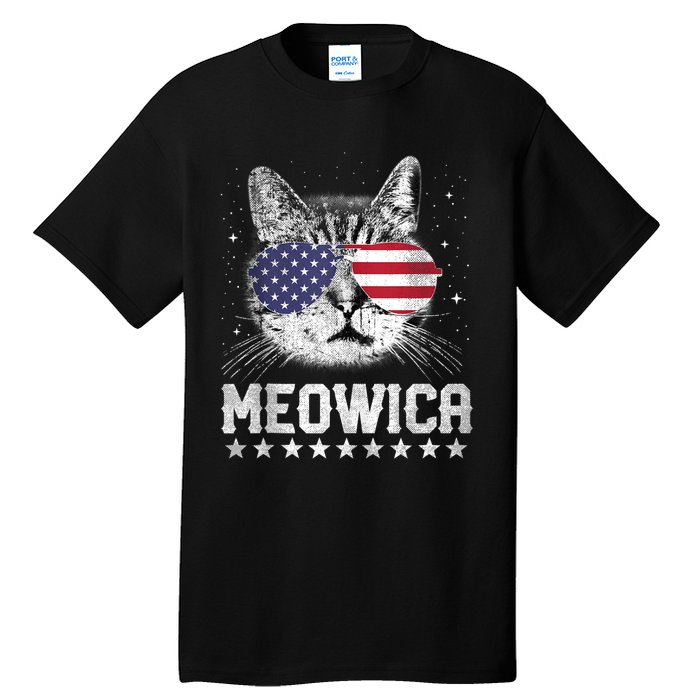 Fourth Of July 4h Usa American Flag Cat Retro Meowica Stars Ank Op Tall T-Shirt