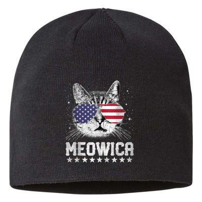 Fourth Of July 4h Usa American Flag Cat Retro Meowica Stars Ank Op Sustainable Beanie