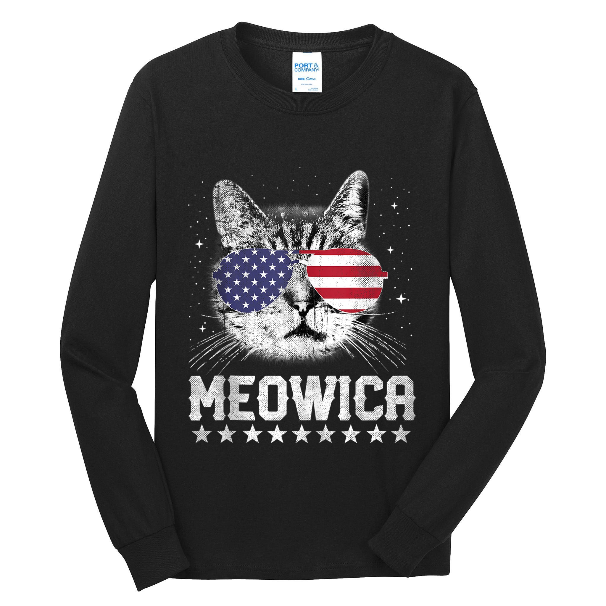 Fourth Of July 4h Usa American Flag Cat Retro Meowica Stars Ank Op Tall Long Sleeve T-Shirt