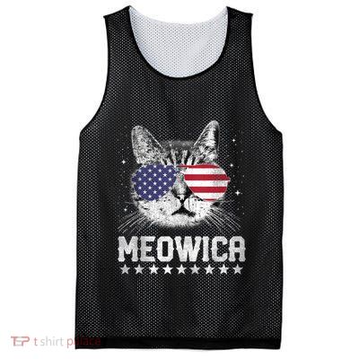 Fourth Of July 4h Usa American Flag Cat Retro Meowica Stars Ank Op Mesh Reversible Basketball Jersey Tank